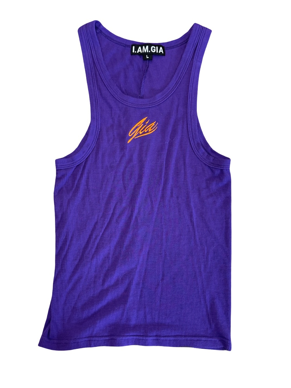 I.AM.GIA Purple Ribbed Tank with Orange Embroidered Logo